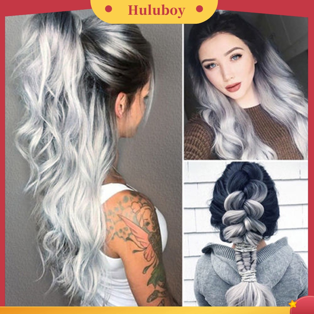 Wig Rambut Keriting Panjang Warna Gradasi Silver Abu-Abu Adjustable Untuk Makeup