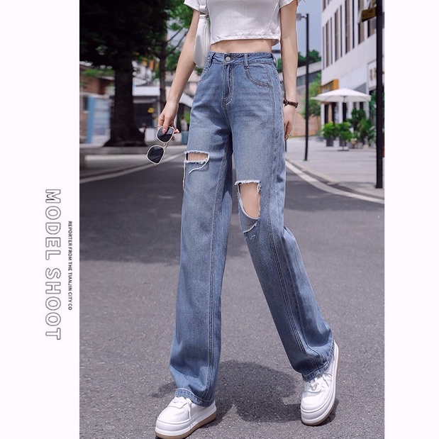celana jeans kulot sobek boyfriend jeans celana jeans high waist wanita celana panjang kekinian dewasa ripped denim ootd tebaru