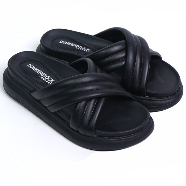 SARASARA YUK - Dunkenstock TIGGO Sandal Wanita Silang Tinggi 5cm Size 36 - 40 Selop Tidak Licin Sendal Beleza Wedges Slop Birken Rumah Belleza 37 38 39 Warna Black Hitam Sara Sara Kekinian Premium Terbaru Shoes Ori Original Mall Official Store