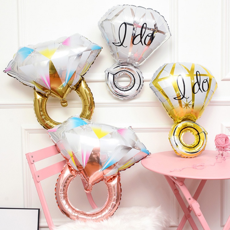 Kamar Tidur Mall Pub Ornamen Foil Tiup Aluminium Film Balon Pengakuan Romantis Pacaran Properti Berlian Besar Bentuk Cincin Balon Untuk Pesta Festival Ulang Tahun Valentine Day