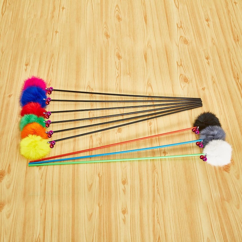 Cat Stick Mainan Kucing Stik Kucing Tongkat Pom Pom Tongkat Bulu Kucing Fluffy FEZONE