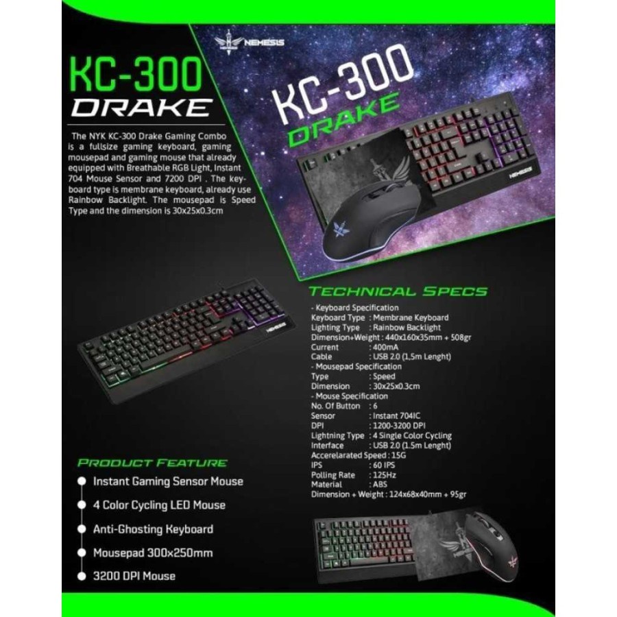 KEYBOARD GAMING COMBO KIT DRAKE KC-300 (KB GNC300)