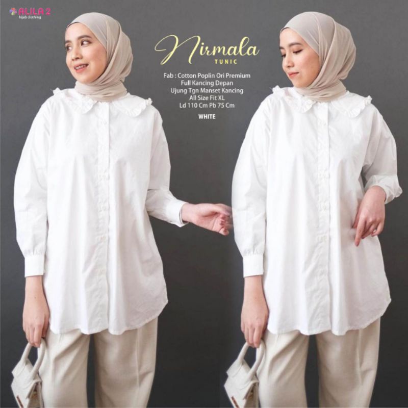 NEW BEST SELLER ATASAN WANITA MUSLIM LENGAN PANJANG WARNA PUTIH WHITE NIRMALA TUNIK ALILA COTTON POP