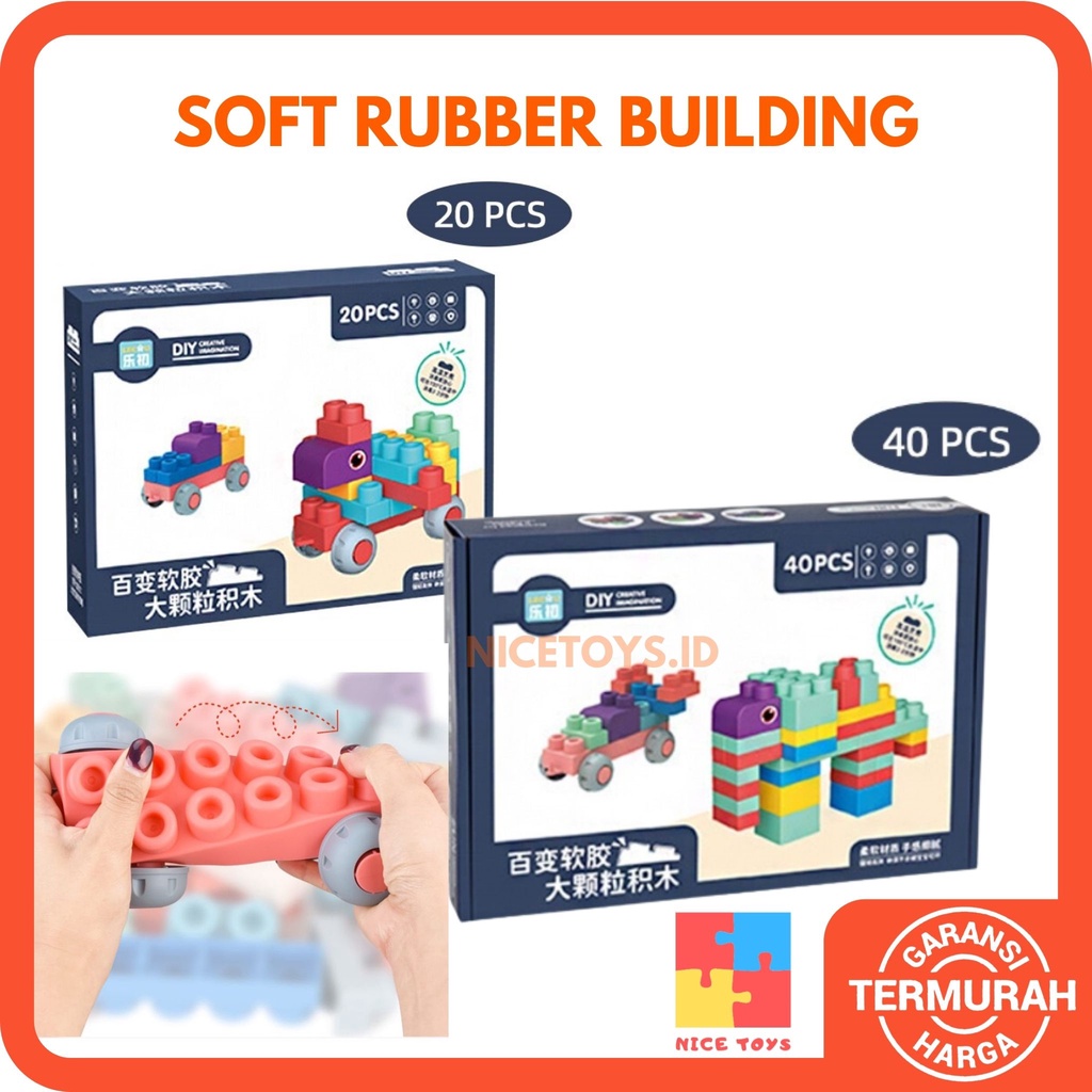 Soft Rubber Building Block Silicon BPA Free Block Mainan Anak Balok Mainan Anak Mainan Karet Mainan Montessori Anak