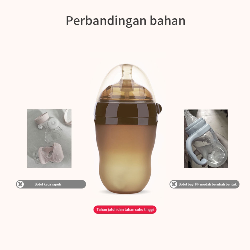 Botol Bayi Silikon Botol Silikon Dengan Pegangan Artefak Penyapihan Bayi 250ML 180ML 150ML Botol Bayi Dengan Sedotan  Botol Susu Bayi Silikon Leher Lebar