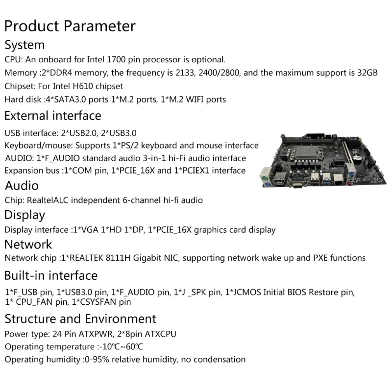 Zzz H610 Desktop PC Motherboard LGA1700 2xDDR4 Terintegrasi RTL8111G/H 1000mbps LAN