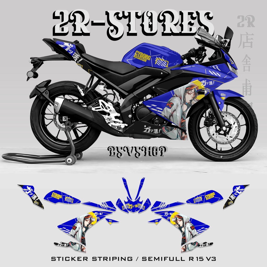 striping yamaha R15 V3 stiker R15 V3 stiker lis body motor anime cyborg / stok decal R15 V3 stiker m