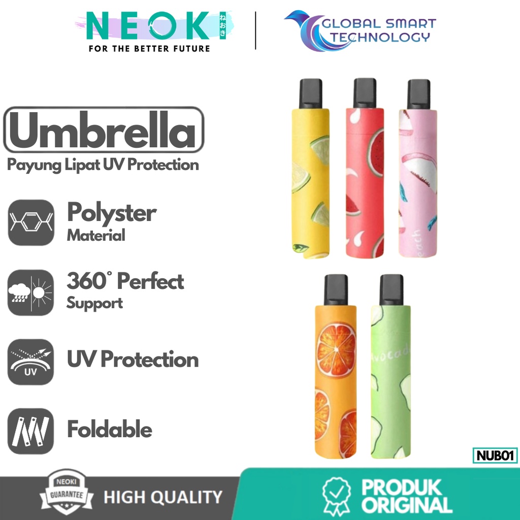 Payung Lipat Anti Sinar UV Protection Magic Umbrella Fruit Pattern Motif Buah Fashionable NEOKI NUB01