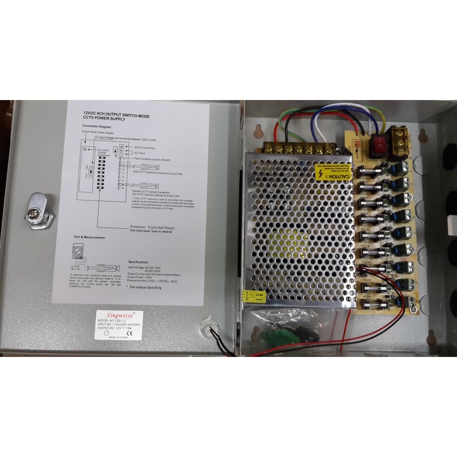 Power Supply Central CCTV 9CH/ Box Panel CCTV 12v 10A body kecil