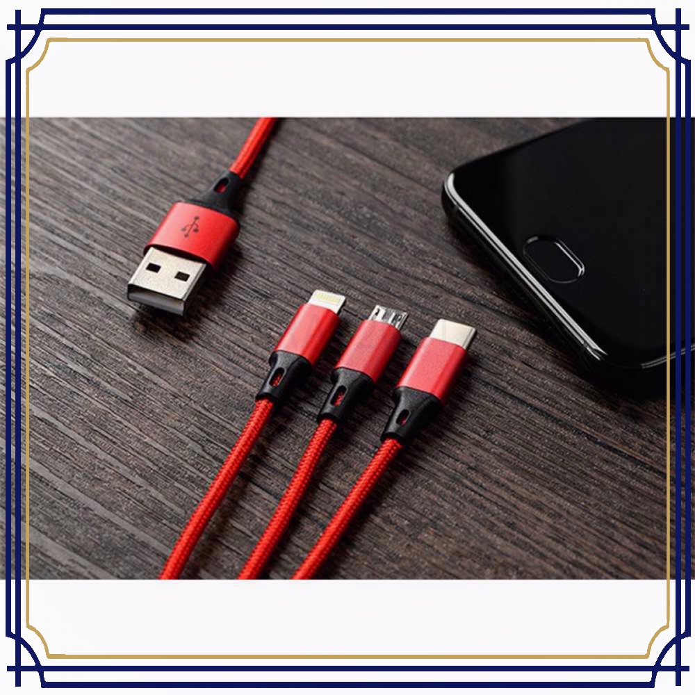 Kabel Charger 3in1 Micro USB + Lightning + USB Type C 1.2 m -CV301