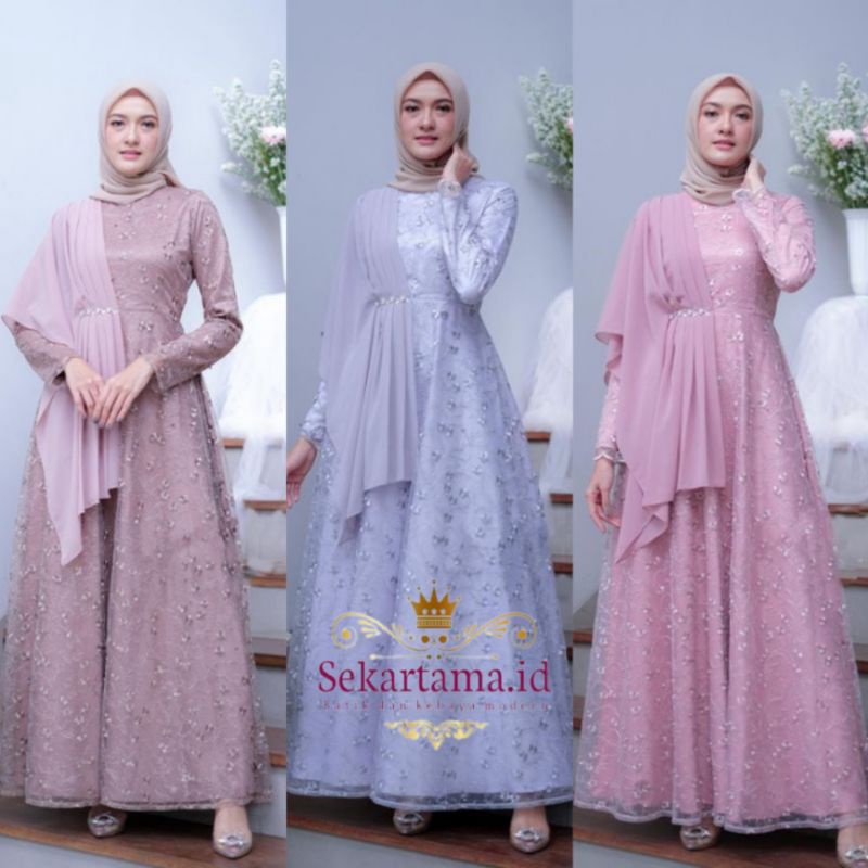 Rinda Dress couple Batik| Baju bresmaidGamis modern Dress brokat baju lebaran