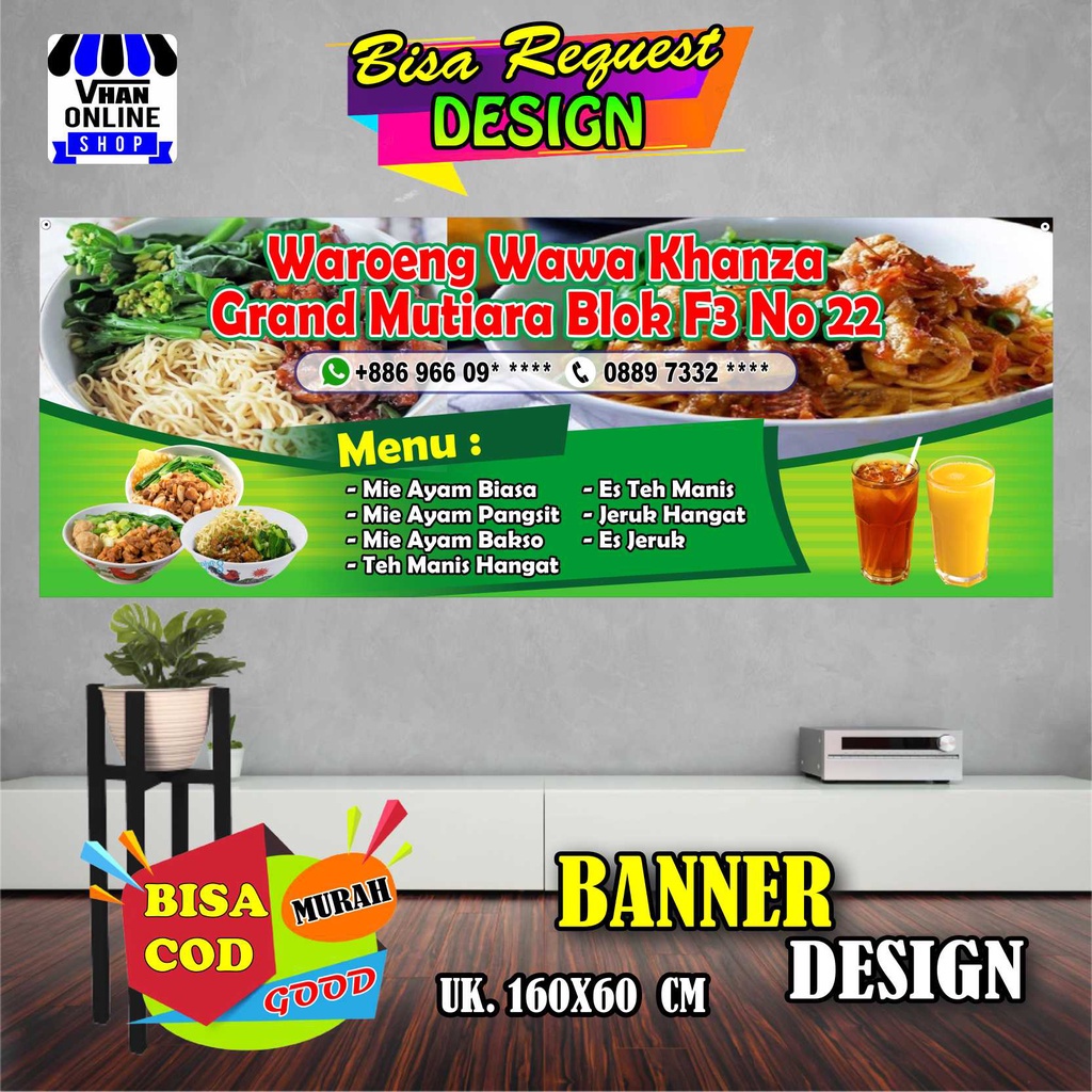 Spanduk Banner Jualan Mie Ayam, Bakso Murah, Bagus