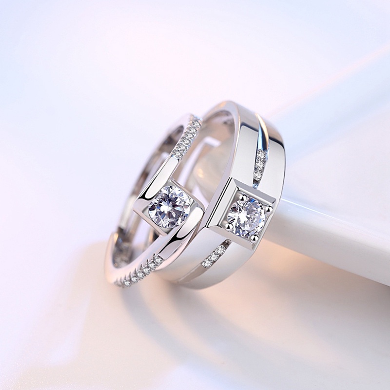 S925 Sterling Silver Fashion Berbentuk Hati Pasangan Cincin Soulmate Rings Hadiah Valentine Untuk Pria Dan Wanita