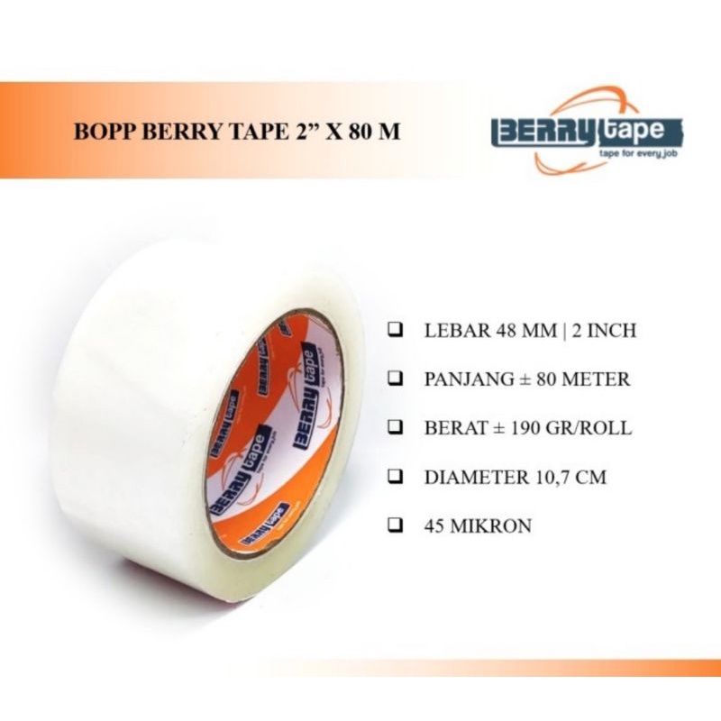 

Lakban/Solasi Bening Besar Berry Pb Opp Transparan 2" 90 Yard (80 Meter)