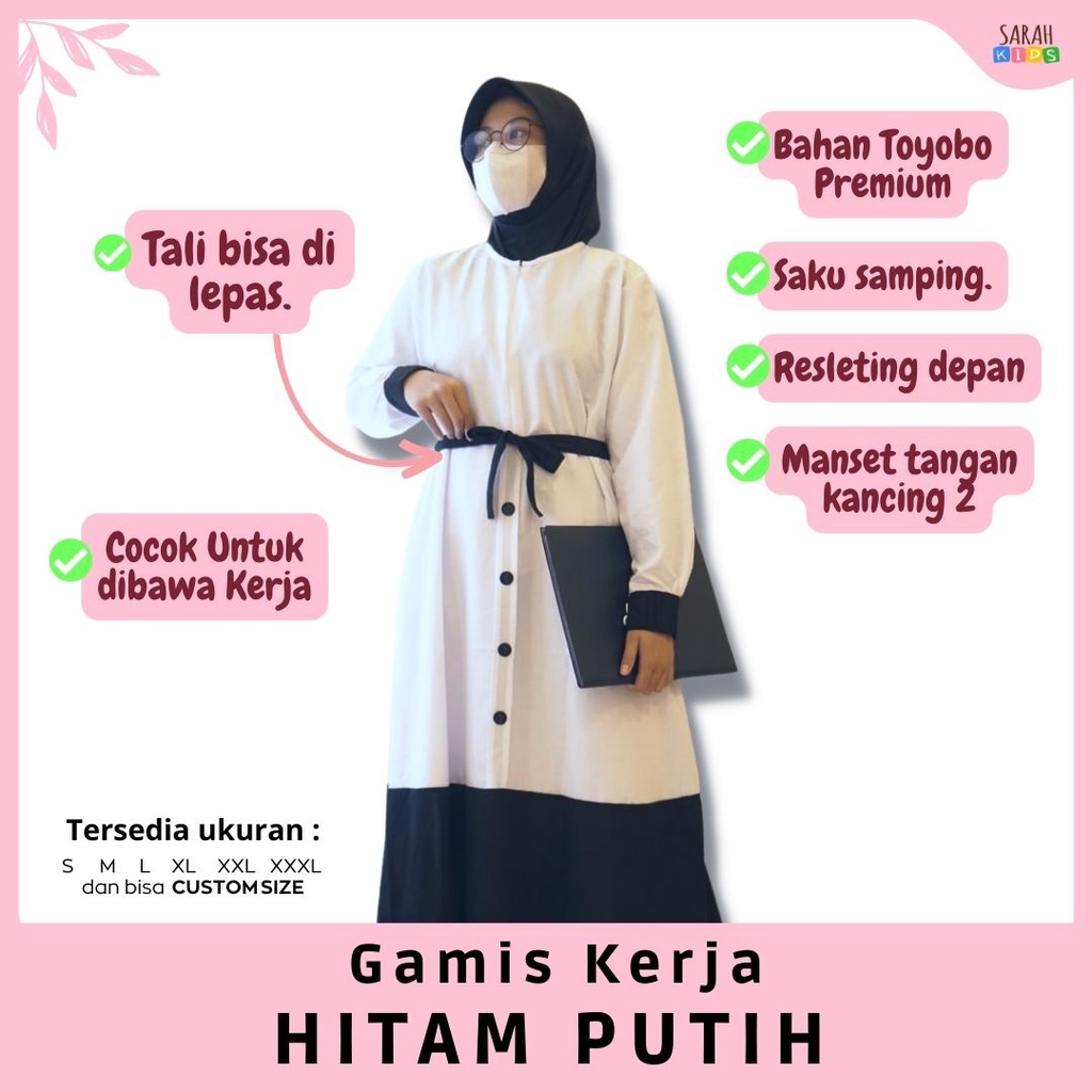 JAHIT BUTIK GAMIS KERJA HITAM PUTIH TOYOBO / GAMIS PEMDA HITAM PUTIH TOYOBO  "GAMIS DISIPLIN" | BISA