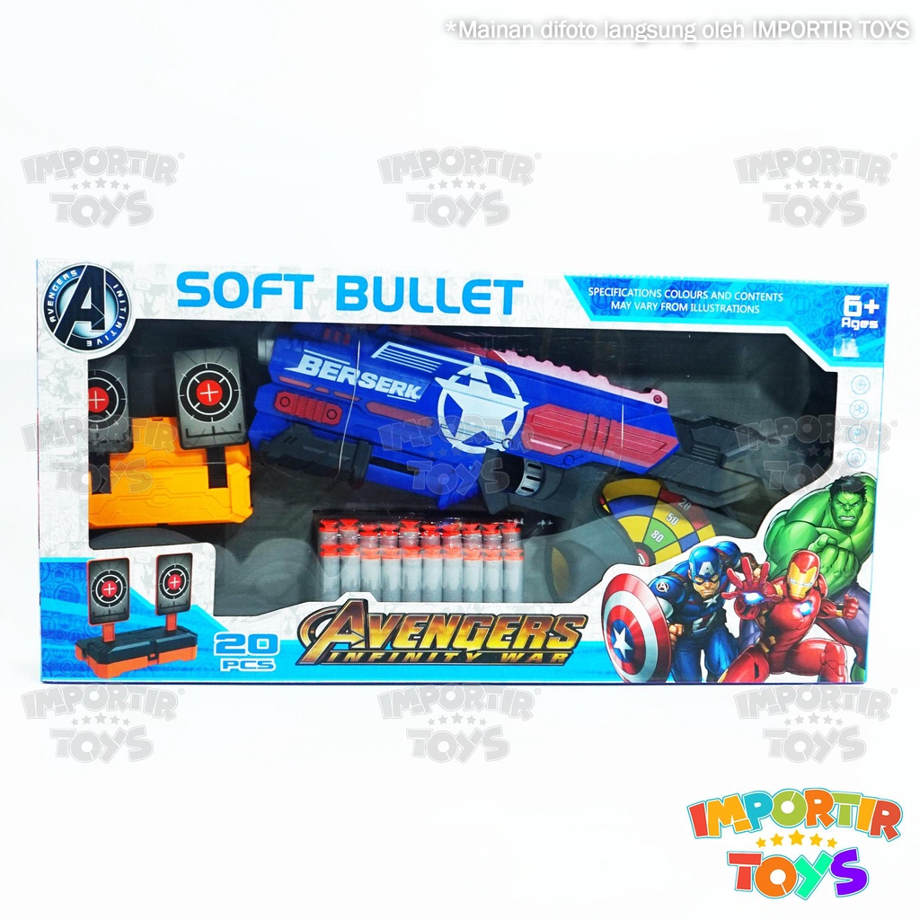 Mainan Tembakan Soft Bullet Avengers Free PELURU + 2 SASARAN TEMBAK