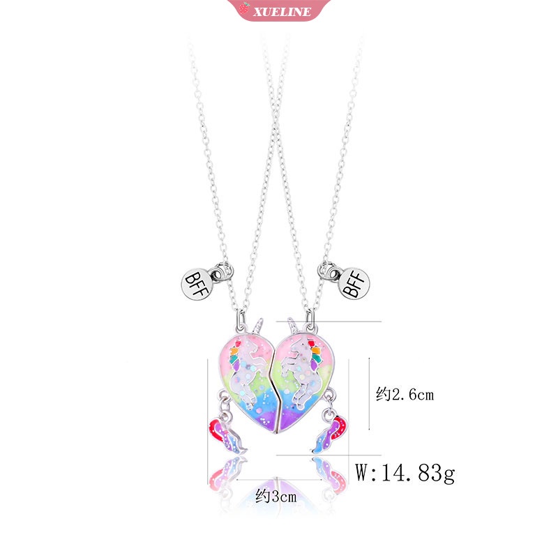 Lucu Romantis Pelangi unicorn lady forever best friend Kalung Manis Warna-Warni Berbentuk Hati Kalung Ganda Hadiah Ulang Tahun Untuk Perempuan [ZXL]