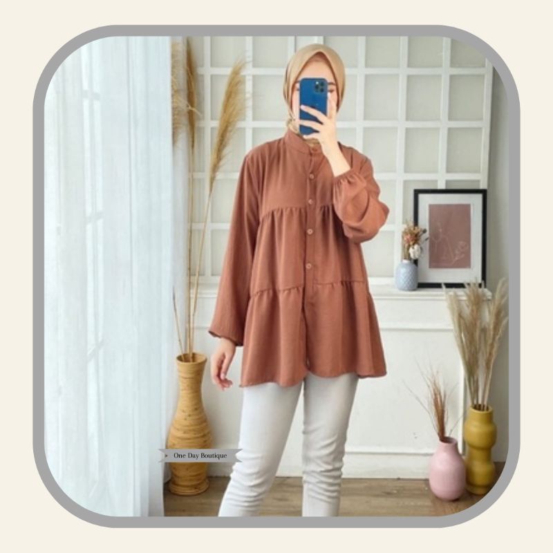 BLOUSE RAYON CRINKLE 385 ATASAN JUMBO KANCING BUSUI KERAH KERJA NGANTOR CASUAL