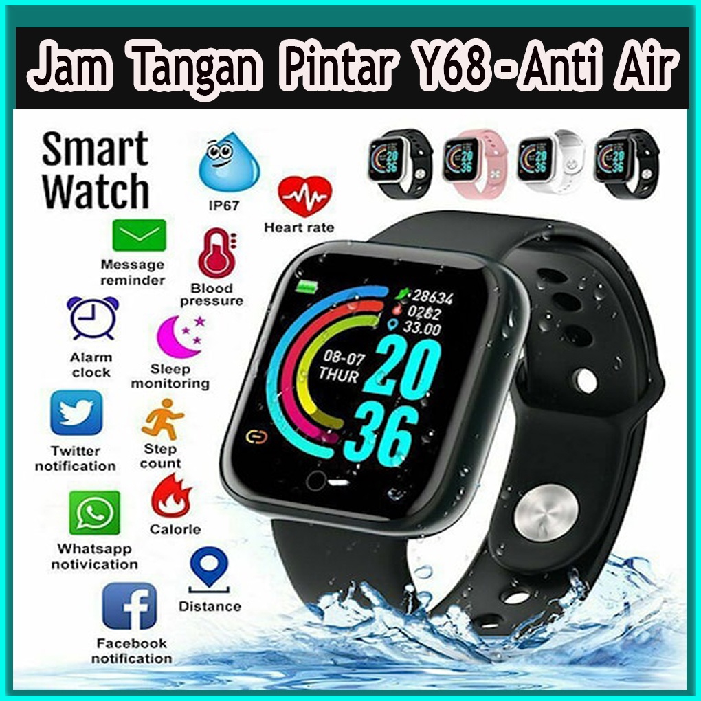 Jam Tangan Pintar Y68 - Smart Watch D20 - Jam Tangan Couple Anti Air