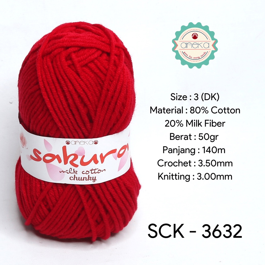 Benang Rajut Katun Susu Sakura Milk Cotton Chunky - 3632