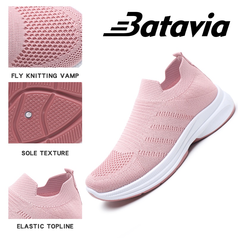 Batavia 2023 sepatu wanita baru rajutan bernapas terbang rajutan sepatu wanita sepatu olahraga sepatu fashion kasual sepatu kain sepatu joging siswa sepatu kopi kipas hitam N32