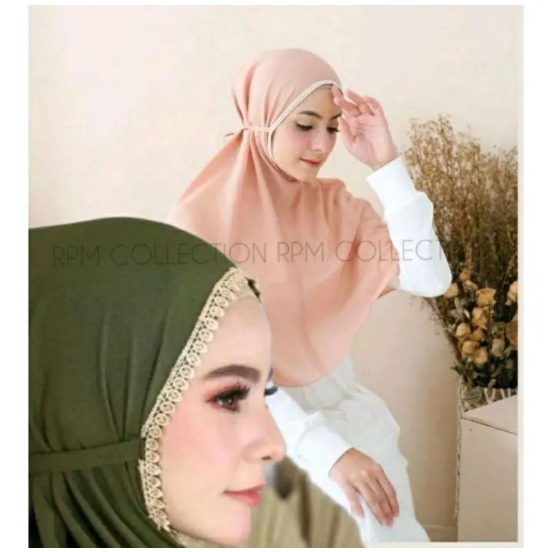 Bergo maryam renda/kerudung renda size L/hijab renda bahan diamon