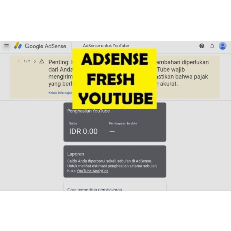 Adsense fresh untuk akun youtube