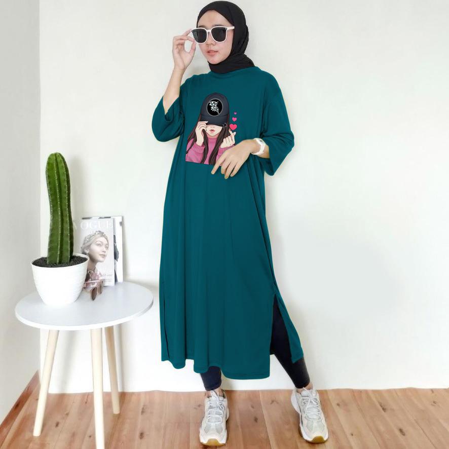 BAJU DRESS OVERSIZE BASIC DTF CEWEK TOPI / OVERSIZE TUNIK PREMIUM DIGITAL PRINT