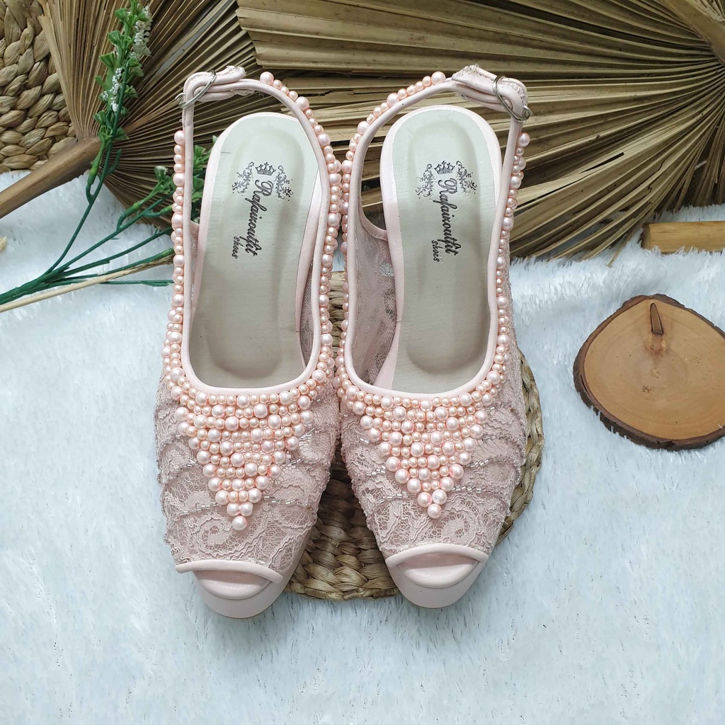 sepatu wedding pesta cantik calista peach 10cm  ujung terbuka