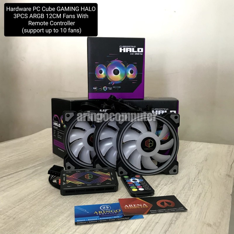 Hardware PC Cube GAMING HALO 3PCS ARGB 12CM Fans With Remote Controller (support up to 10 fans)