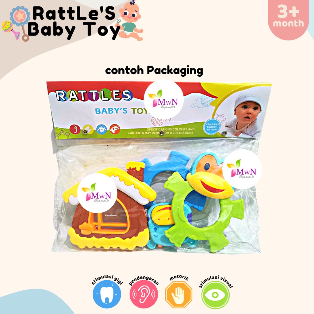 MWN Mainan Edukasi Bayi Rattle Teether Baby Toys 2 in 1 isi 3pc