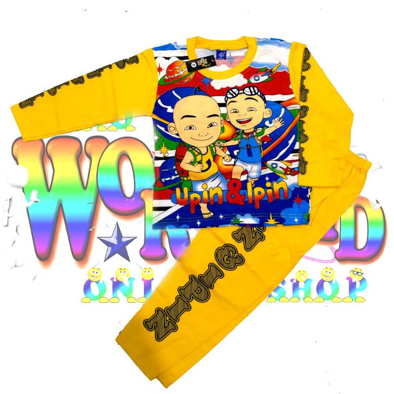 Upin Ipin setelan baju anak piyama bahan katun