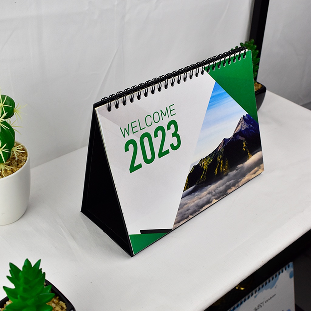 

Kalender Meja Custom Tahun 2024 Penyangga Duplex Isi 13 Lembar 1 Muka (200 pcs)