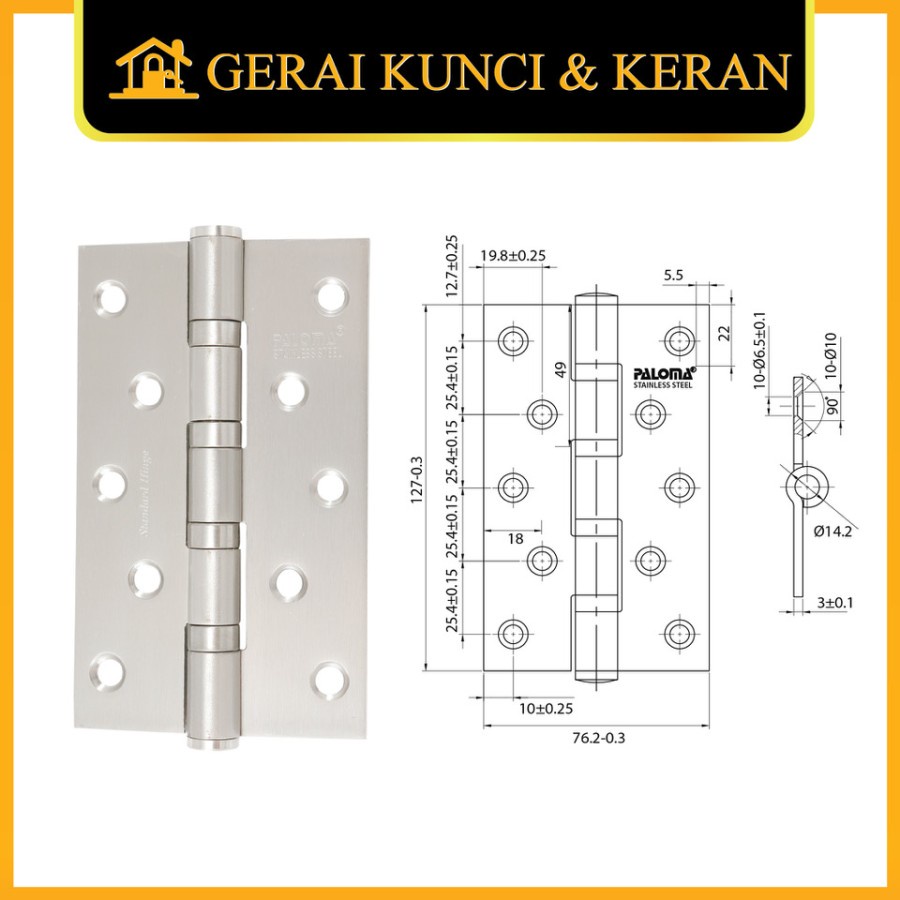 Engsel Pintu PALOMA BHP 404 STD 5&quot;X3&quot;X3MM 4BB