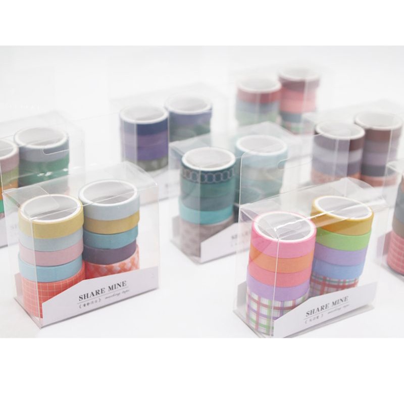 

washi tape warna vintage pastel motif garis dan warna polos scrapbook journal tape