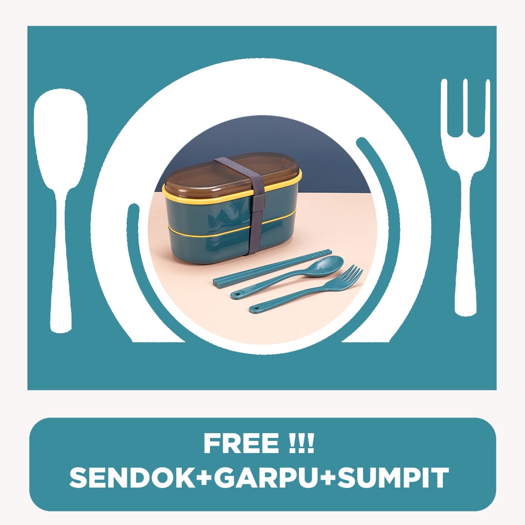 Lunch Box Kotak Makan / Kotak bekal makan siang / Kotak makan anak dan dewasa / Free Sendok Garpu