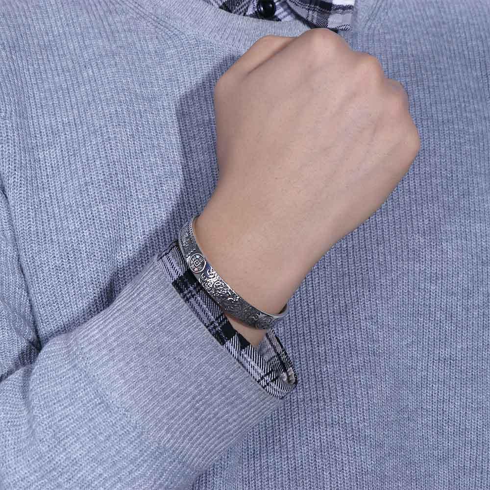 MXBEAUTY Pria Gelang Kepribadian Retro Pixiu Keberuntungan Terbuka Gelang Tembaga Koin Pria Bangles