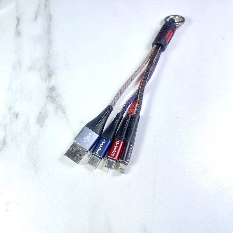 Keyring USB Cable 3in1 iP Android Vanvo Lightning Type C and Micro