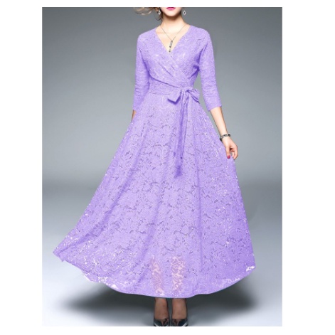 Baju Dress Pesta Wanita Model Terbaru Kekinian Kondangan Imlek Natal Pesta Brukat Selutut Dress Lila