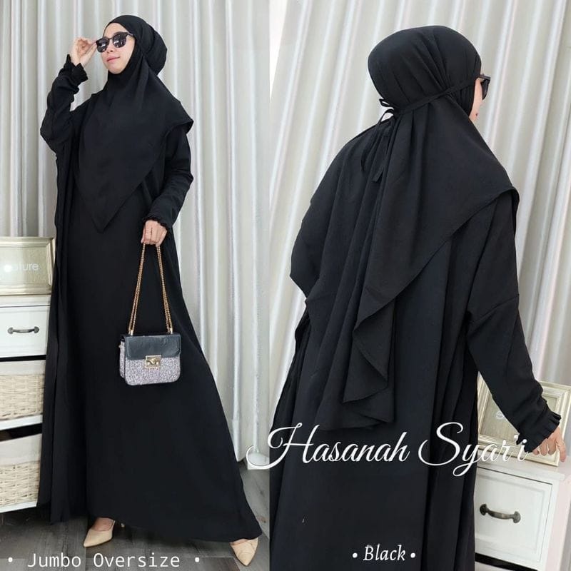 Gamis Syari Terbaru 2022 Set Khimar Hasanah Kaftan Syari Gamis Abaya Crinkle AirFlow Baju Kondangan Wanita Setelan Jumbo