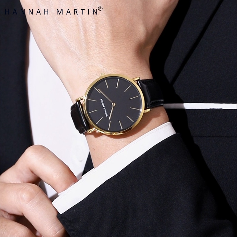 HANNAH MARTIN Jam Tangan Pria 100% Original Keren Sangat tipis Quartz COWOK Couple Kulit Anti Air Men Watch COD Laki Arloji Men Watch murah CH03+-4