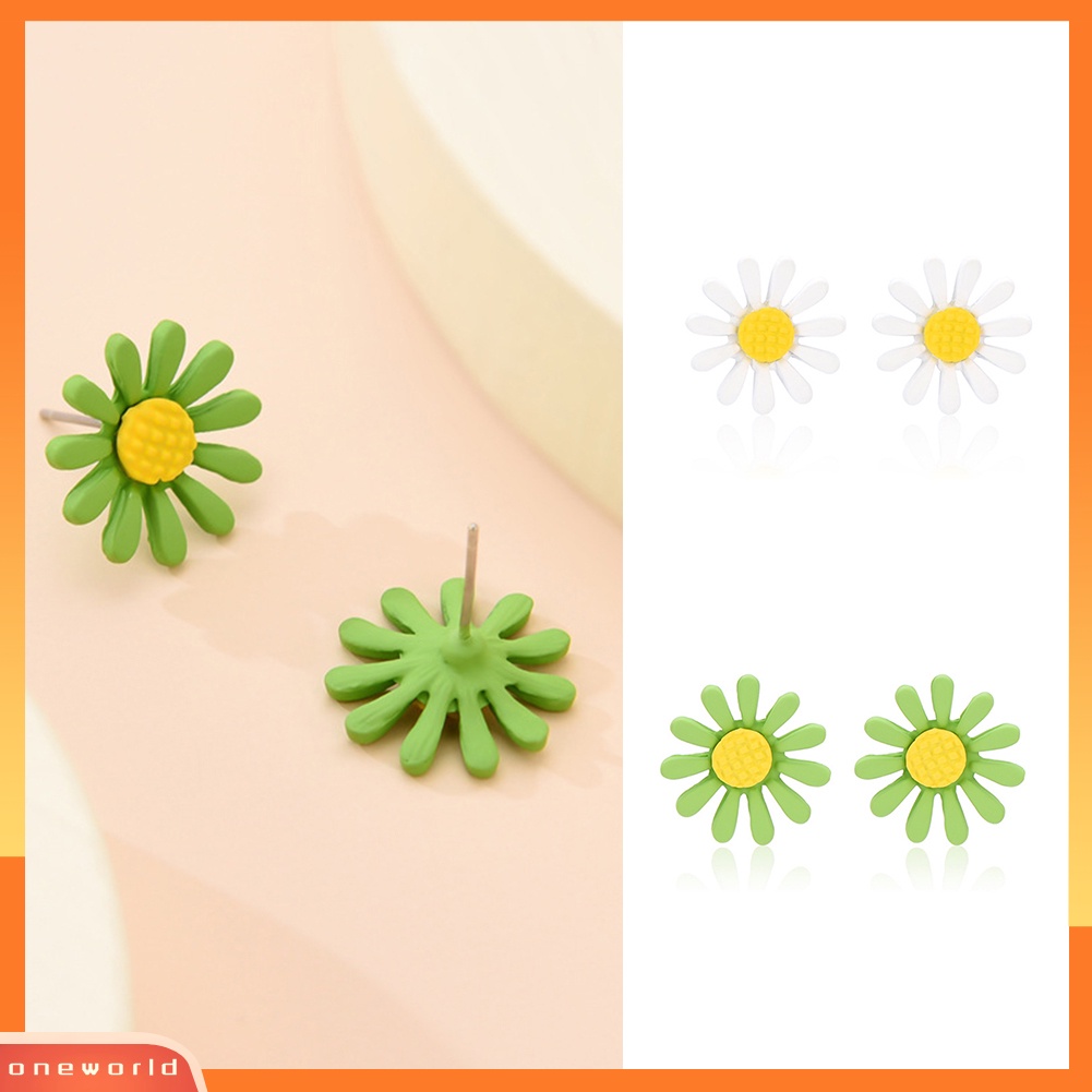 [WONE] Elegan Wanita Kecil Resin Marguerite Ear Stud Earrings Tindik Perhiasan Hadiah