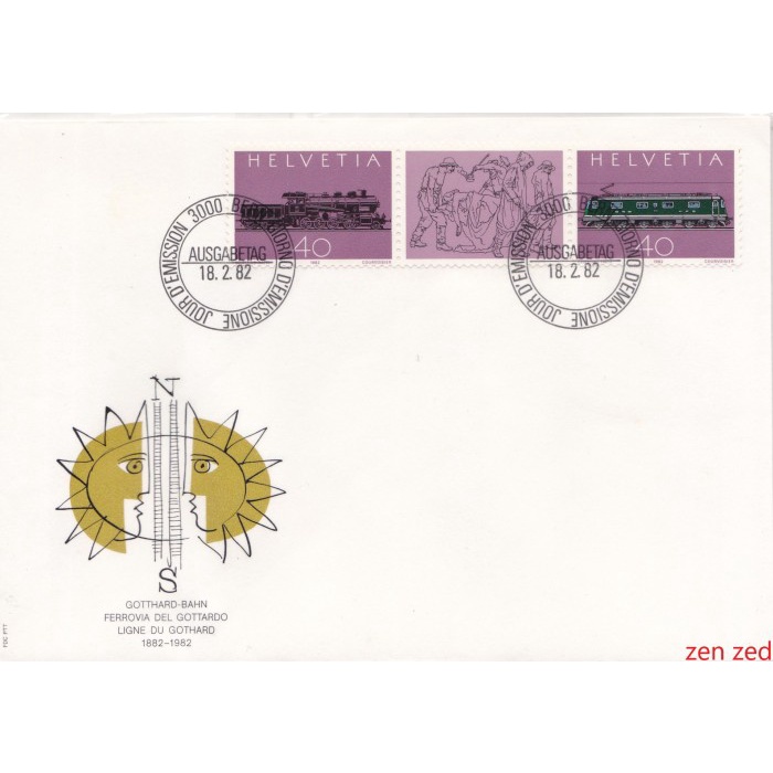 

A609 Prangko Swiss FDC 1982 The St. Gotthard Railway 1 Pcs
