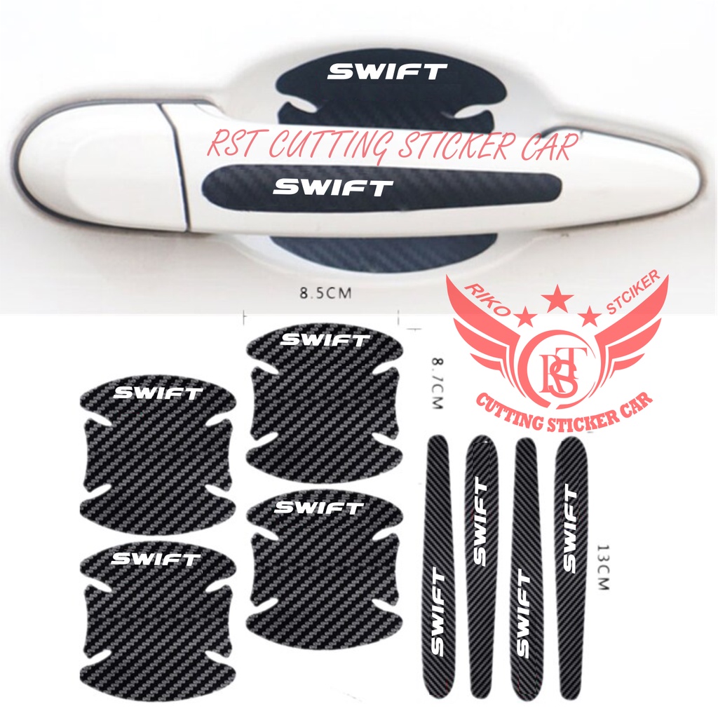 8pcs Stiker sticker Pelindung Gagang Pintu Mobil Anti Gores Bahan karbon 3d Untuk mobil swift ertiga