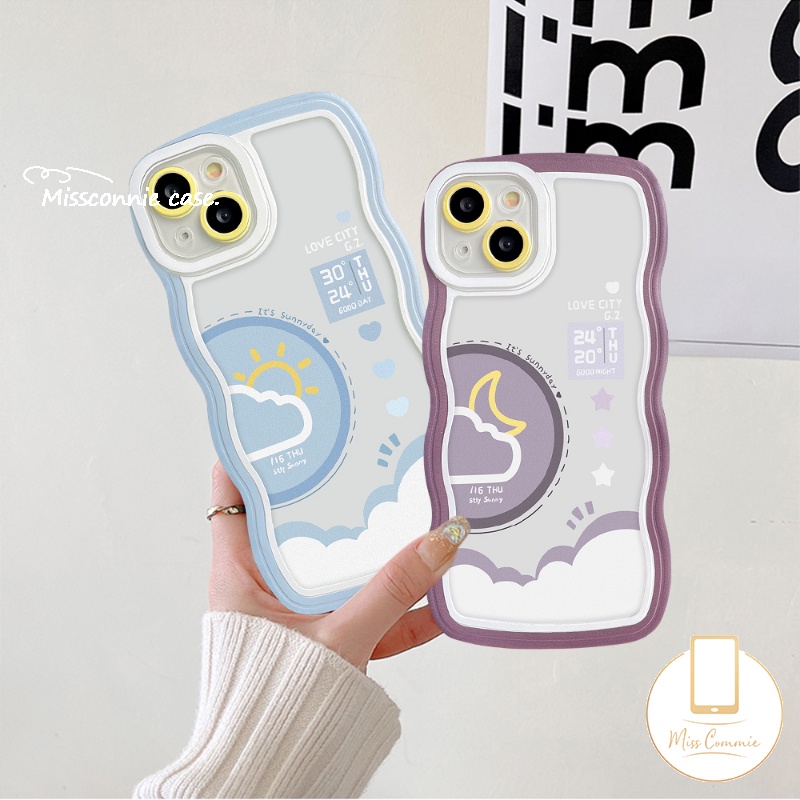 Case Pasangan Untuk Realme C55 C53 9 10 8i C30 9i 9 Pro+7i C33 C35 C12 C15 C3 C25 C25s C21Y C25Y 6i 5i 8 5 8Pro 7 C1 C20A C20 C11 Love City Day Night Ramalan Cuaca Bergelombang Casing Edge