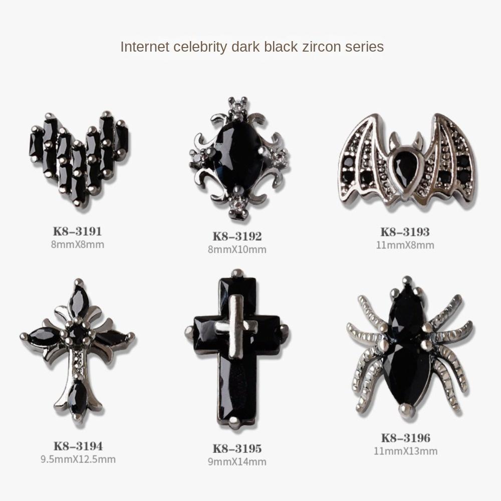 Mxbeauty Cross Dekorasi Kuku Wanita Angin Gelap Gaya Cinta Hati Kelelawar Manikur Aksesoris Spider 3D Nail Jewelry