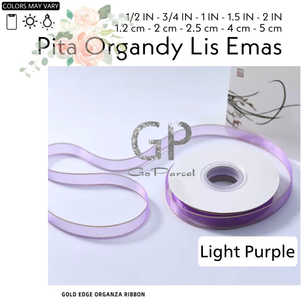 ( Rol 50 Yard ) PITA ORGANDI LIS EMAS 6MM 1/4INCH 0.6CM - ORGANDY TRANSLUCENT CHIFFON SILK ORGANZA GIFT RIBBON GOLD EDGE