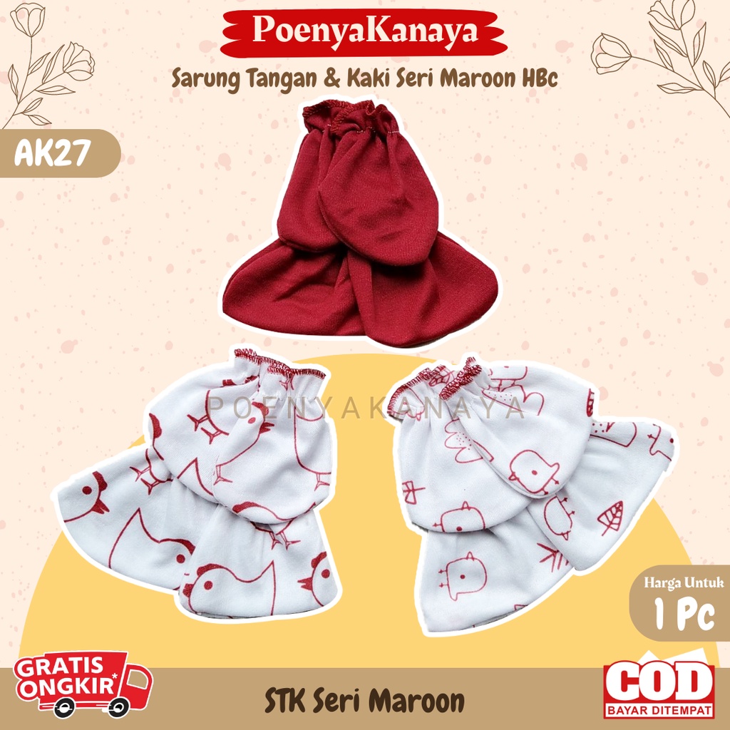 3set/1set Sarung Tangan &amp; kaki Katun Bayi Mitten Sartaki Seri MAROON HBc AK27