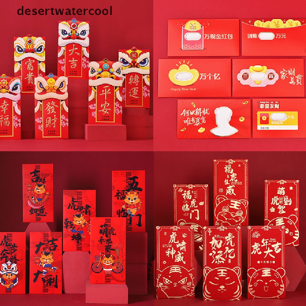 Deid 6Pcs Amplop Merah Tahun Baru Kreatif Lion Dance Kartun Tahun Baru Amplop Merah Martijn