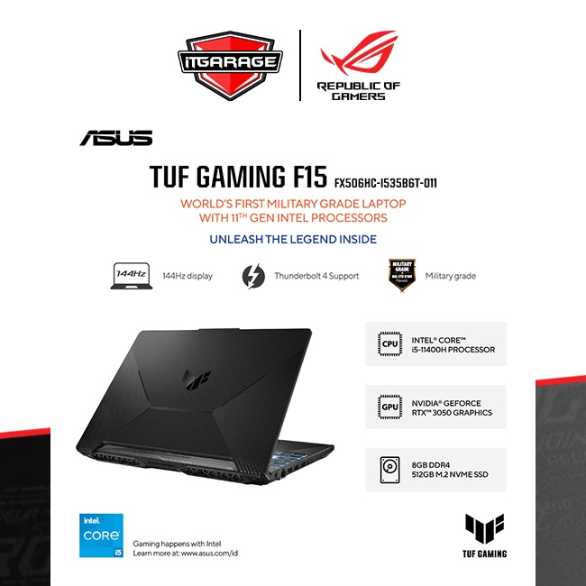 Asus Tuf F15 FX506HC-I535B6T-O11|i5-11400H/8G/512G/RTX3050-4G